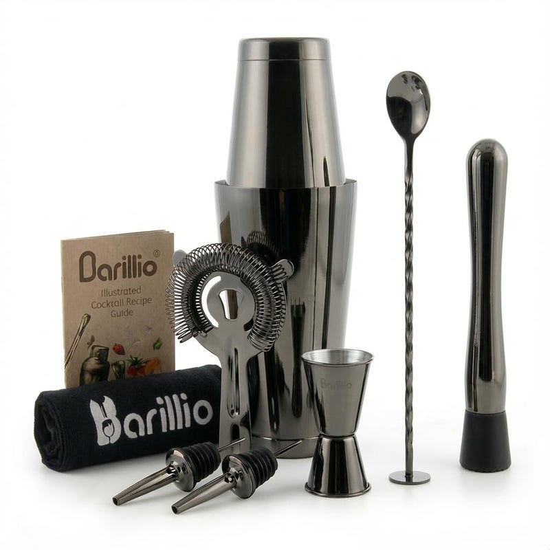 Barillio Black Boston Shaker Set - Stainless-Steel, Weighted Martini Cocktail Shaker Set w/Strainer & Mixer - Mixology Bartender Kit - Bar Set for The Home - 9-pc Drink Set - Bar Tools - Image 1